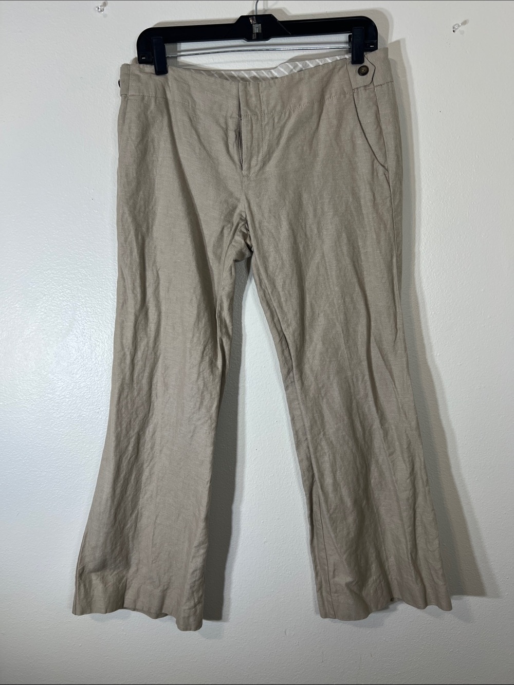 GAP Women's Wide Leg Pants in Light Khaki Cotton & Linen
